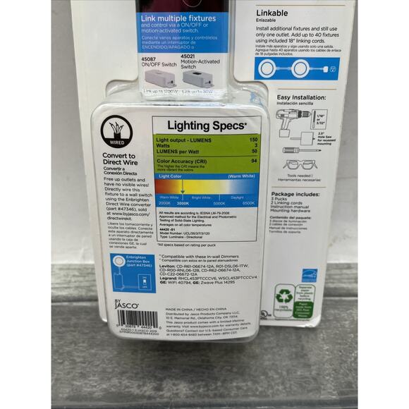 Jasco Enbrighten LED Puck Lights Under Counter White 3 Pack Dimmer. {106}. - Picture 6 of 11